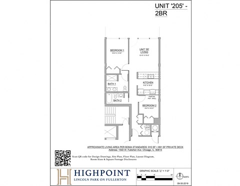 Floor plan for 2 beds, 2 baths, 1002 sqft